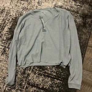 Blue Waffle quarter button long sleeve
